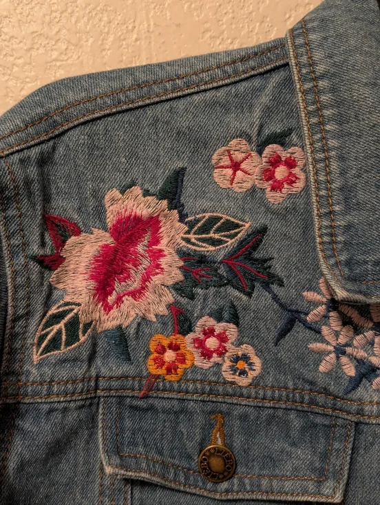Leibo Embroidered Floral Denim Jacket - Blue - Picture 4 of 9